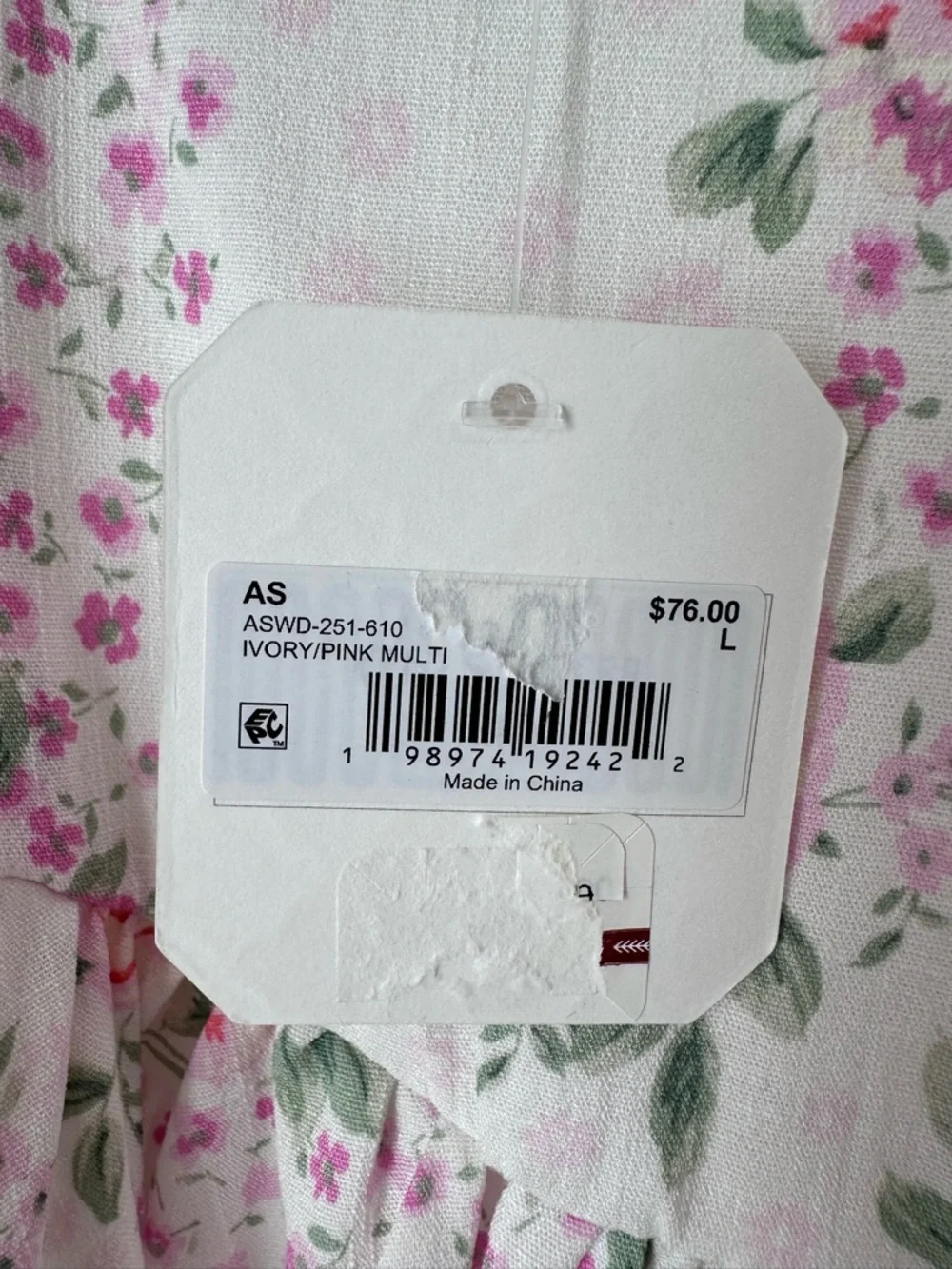 Altar'd State White Floral Mini Dress with Pink Roses, Pockets, size Large - Picture 7 of 10